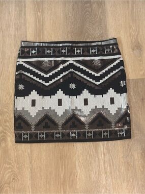 Express Sequin Aztec Mini Skirt - Black, Silver & Brown